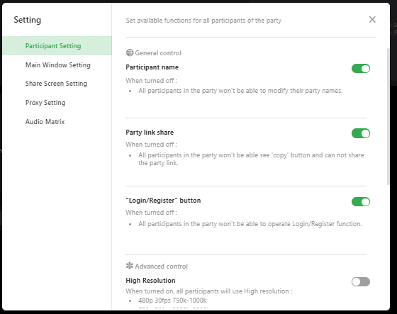 Setting window