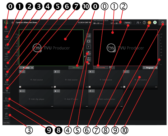 TVU Producer UI overview