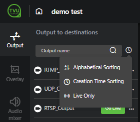 output tab clock filter menu