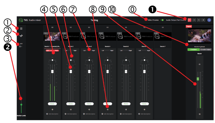 Advanced audio mixer web UI