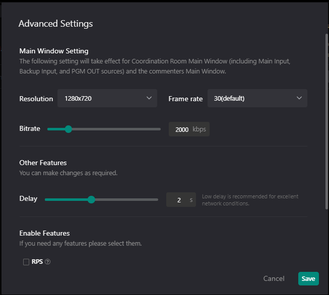 Advanced Settings window