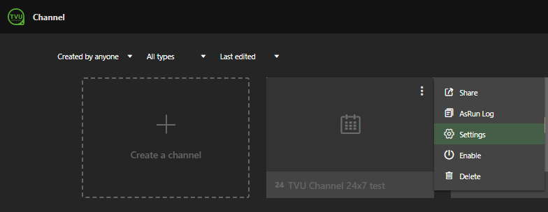 Channel settings menu