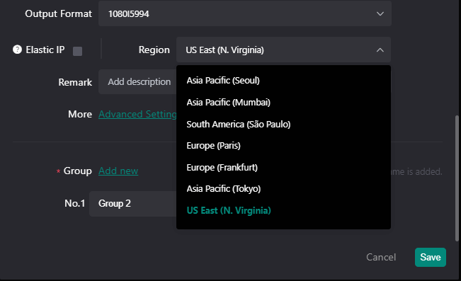 Region and Remark fields