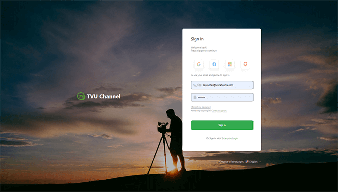 TVU Channel landing page