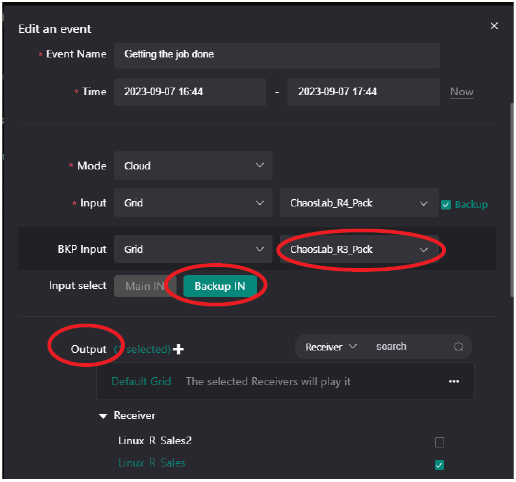 backup event output