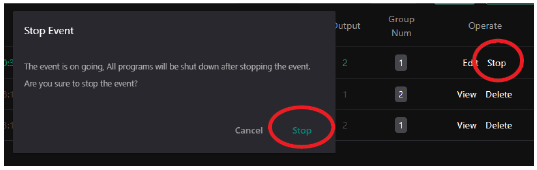 stopping an event