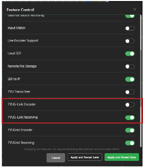 Feature Control G-Link selections