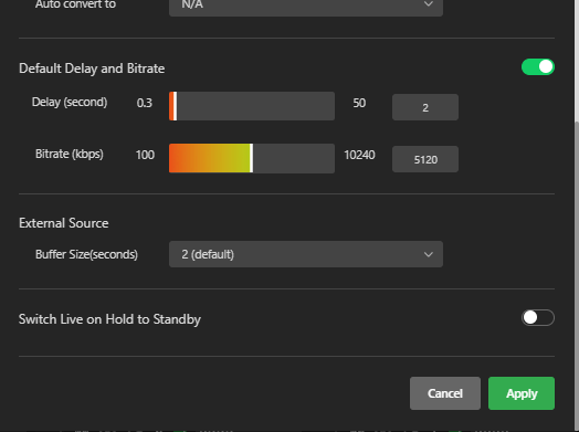 General default and bitrate settings