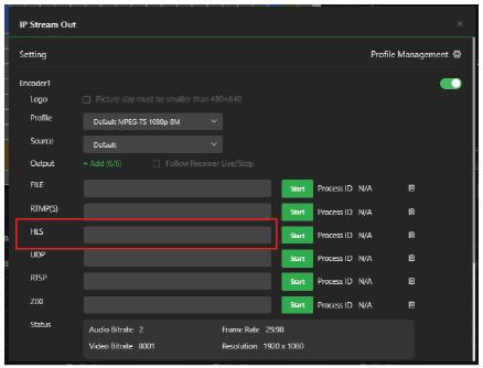 IP Stream Out HLS format