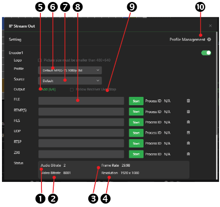 IP Stream Out dialog