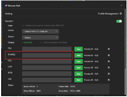 IP Stream Out RTMPs output