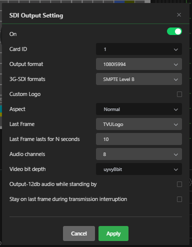 SDI Output Setting window