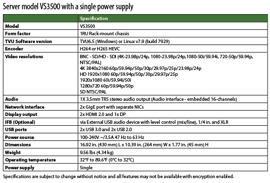 Server model VS3500 with a single power supply