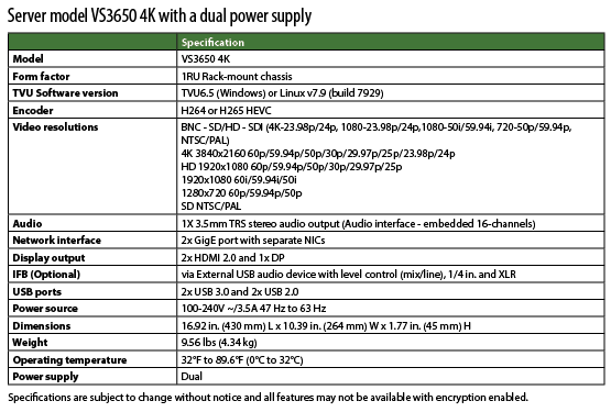 Server model VS3650 4K with a dual power supply