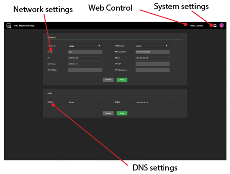 TVU Networks Settings Web interface