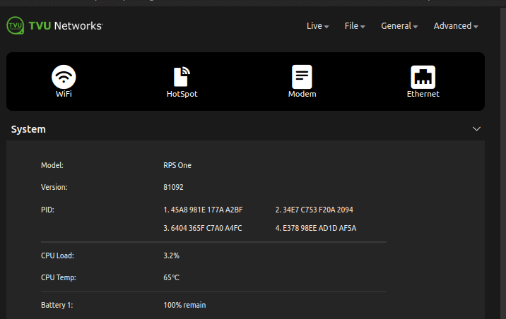 RPS one system screen