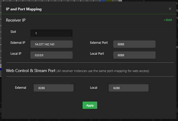 IP and Port Mapping window