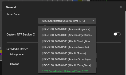 General Time Zone Setting