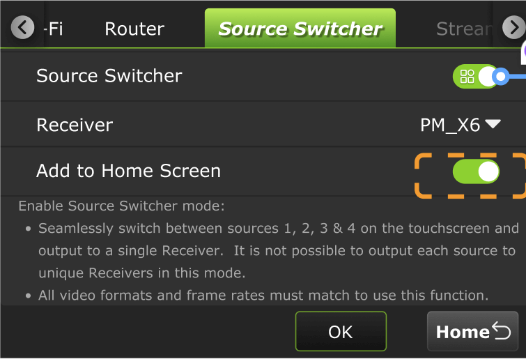 Source switcher tab