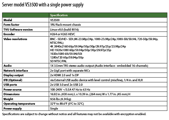 VS3500 product specifications