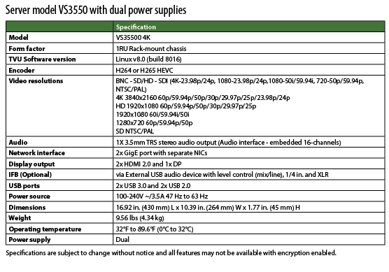 VS3550 product specifications