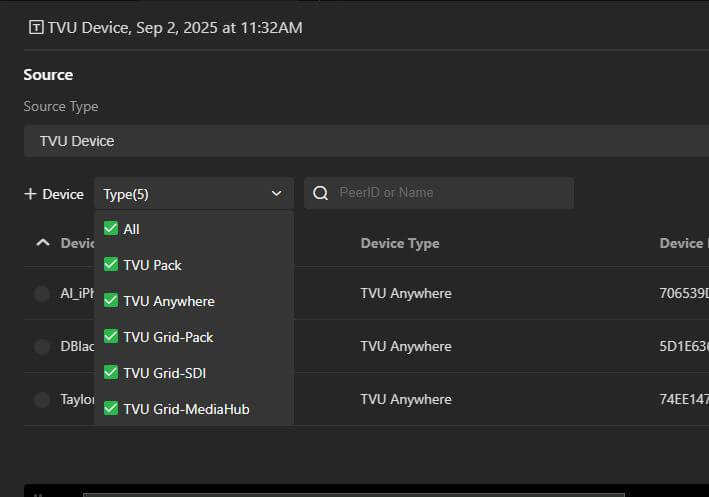 + Device type menu