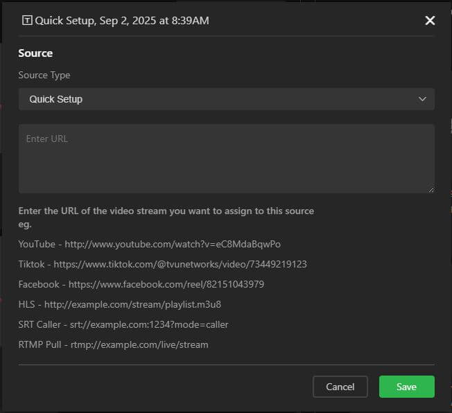 New Source window
