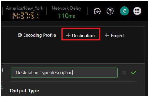 New project - Entering a Destination name