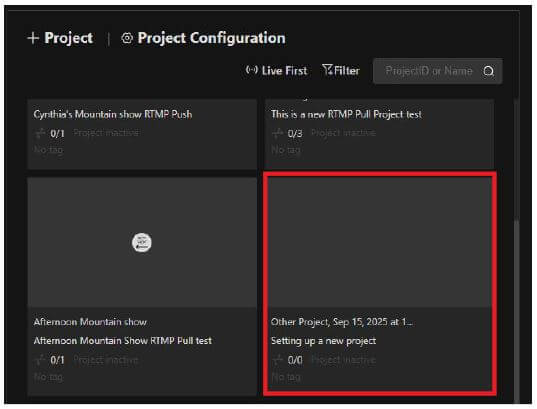 New project - Output Destination list