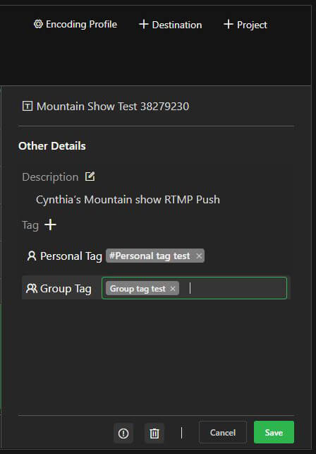 Project tag entries