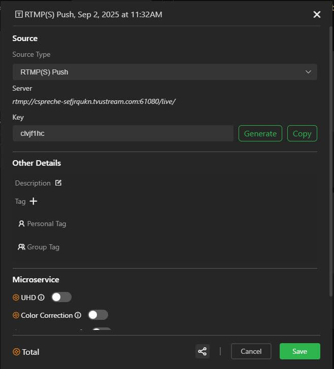 RTMP(S) Push config