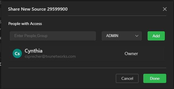 Share new source pop up window