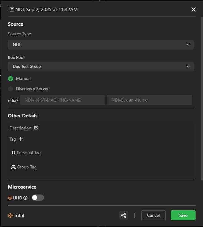 Source NDI config