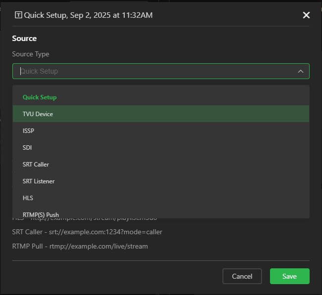 Source TVU device selection