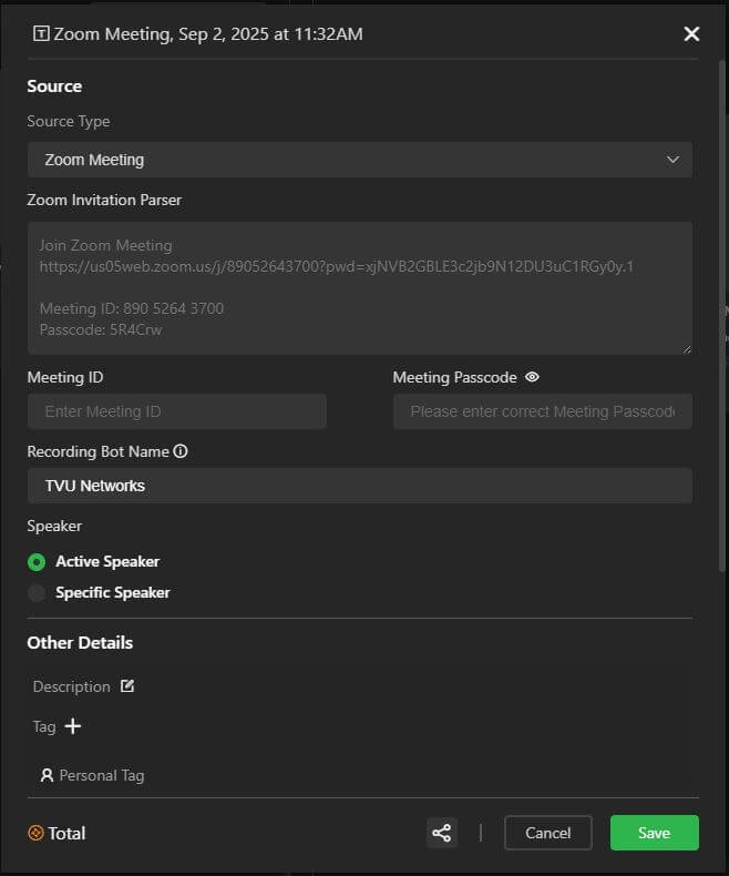 Source Zoom Meeting config