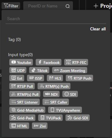 Source filter menu
