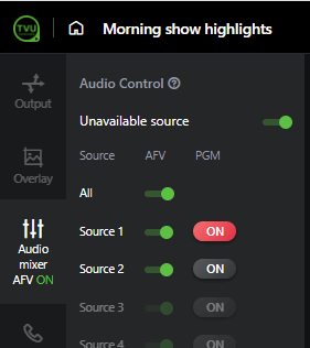 Audio control panel - All slider