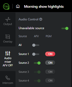 Audio control panel - New source selection