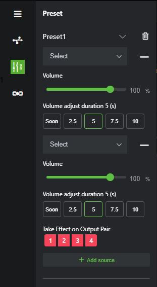 Advanced Audio Mixer volume adjust preset menu