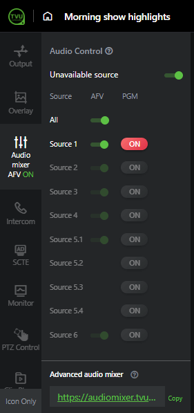 Audio Mixer tab