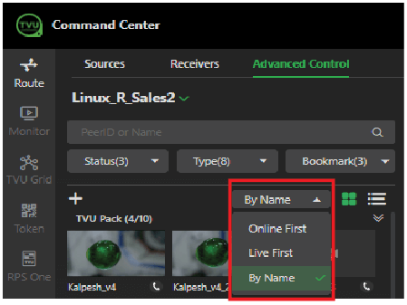 Source filter drop-down menu 