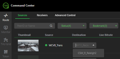 Sources page destination selection
