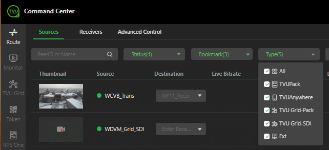 Sources page type menu