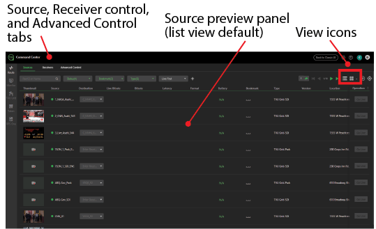 TVU Command Center User interface