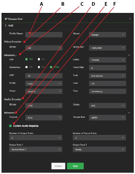 IP Streaming Profile settings - Add