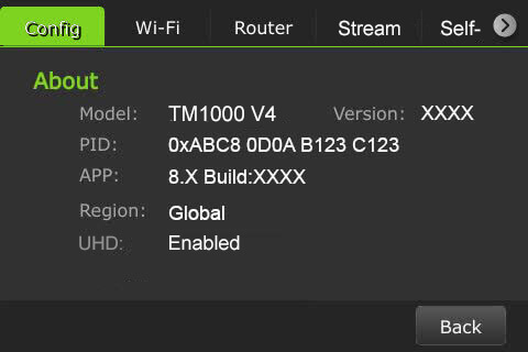 TM1000v4 About screen