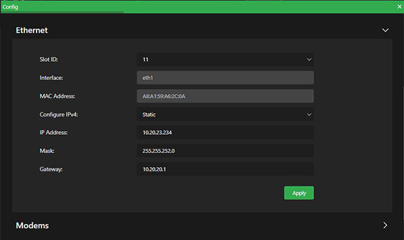 Ethernet panel static ip