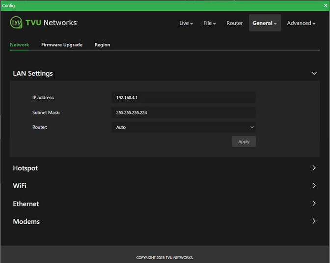 General Network panel