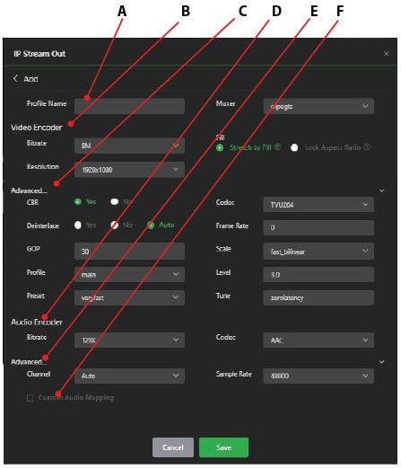 IP Streaming Profile settings - Add