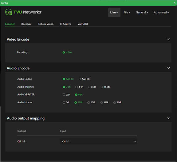 Live encoder panel